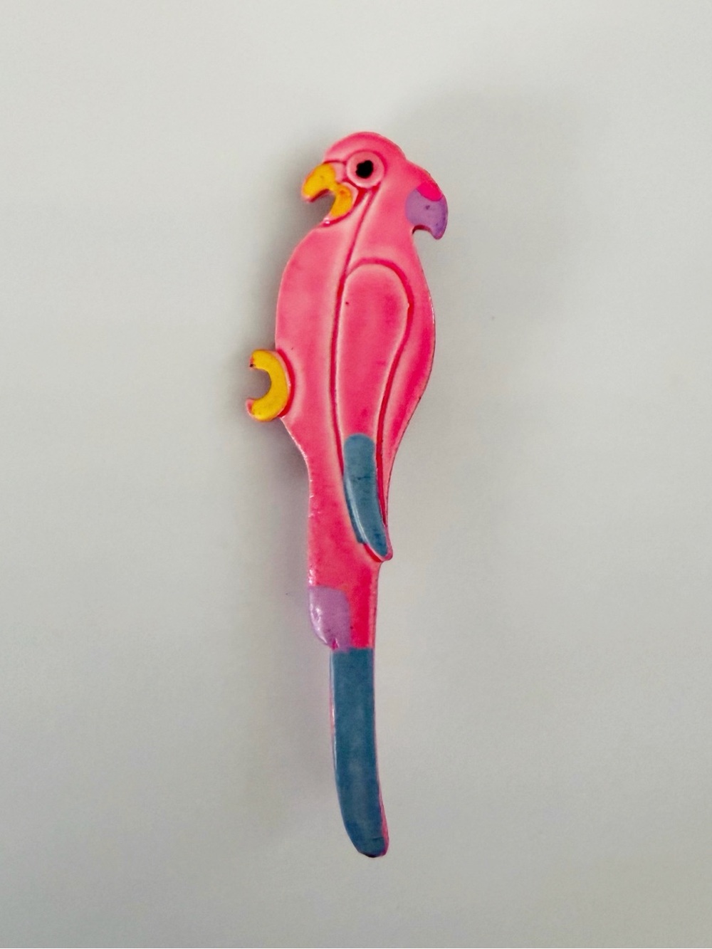 Vintage Pink Parrot Bird Metal Enamel Brooch Pin  Tropical Festival Casual